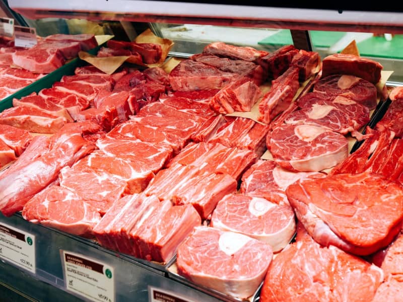 meat on display in a butcher shop