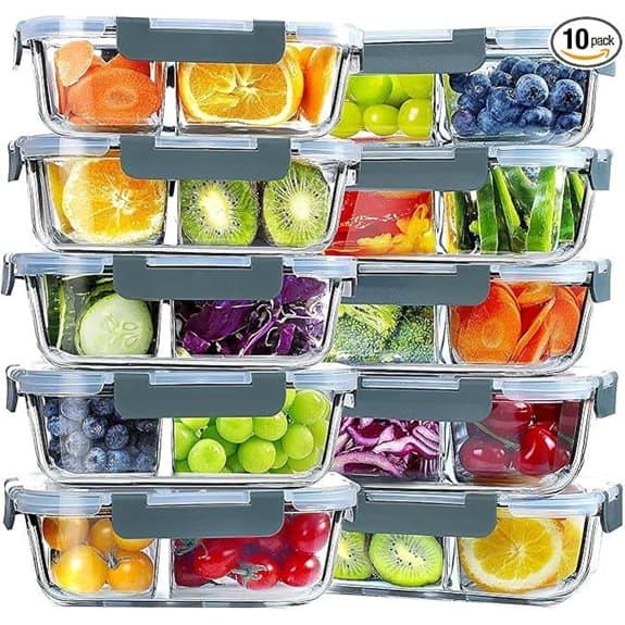 VERONES Glass Meal Prep Containers 2 Compartment (10-Pack)
