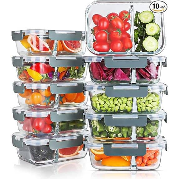 KOMUEE Glass Meal Prep Containers 2-Compartment (10-Pack)