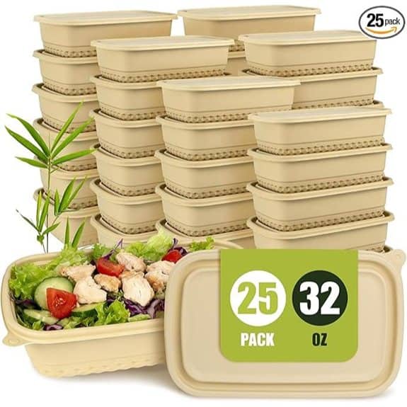 25-Pack Bamboo Meal Prep Containers (50pcs 32oz)