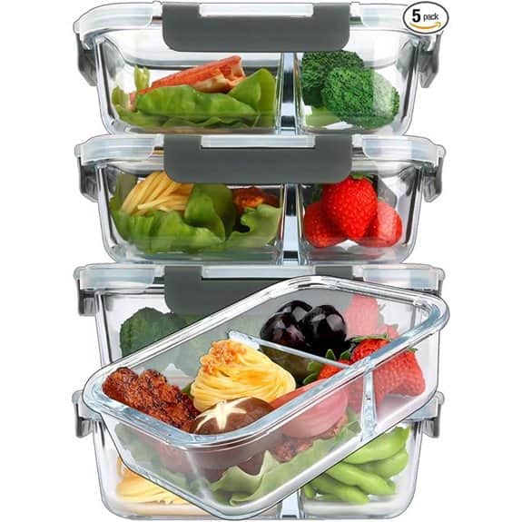 MCIRCO Glass Meal Prep Containers 2 Compartments (5-Pack)