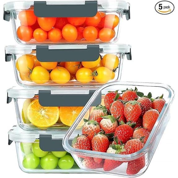 KOMUEE 30oz Glass Meal Prep Containers (5-Pack)