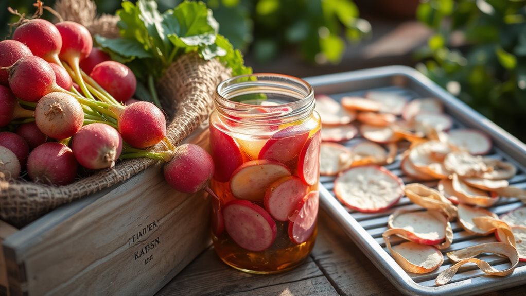 quick pickled or dehydrated radishes