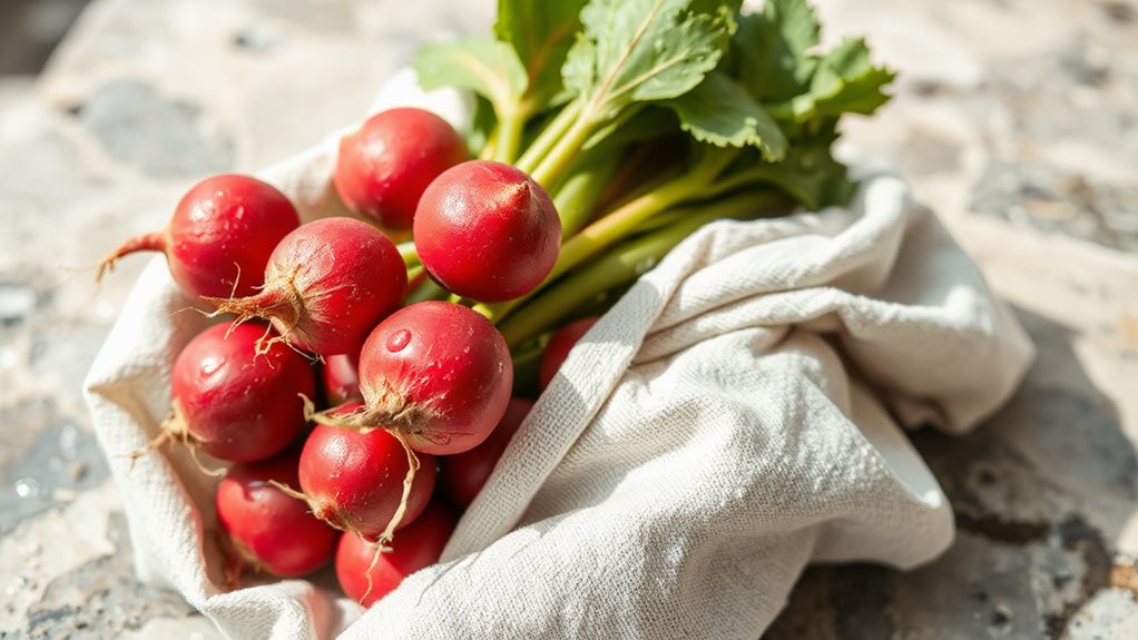 wrap radishes in damp towel