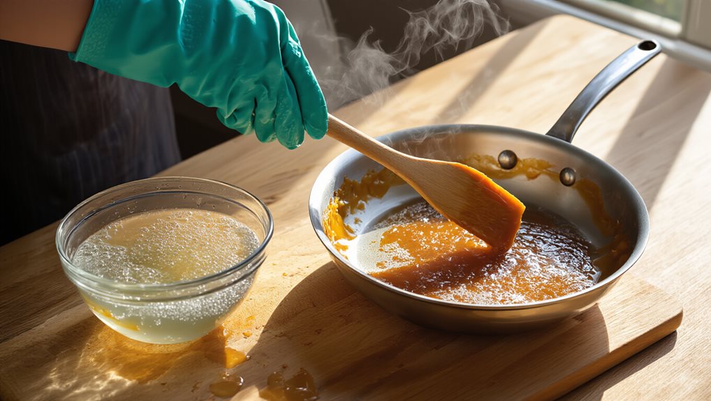 boil baking soda loosen caramel