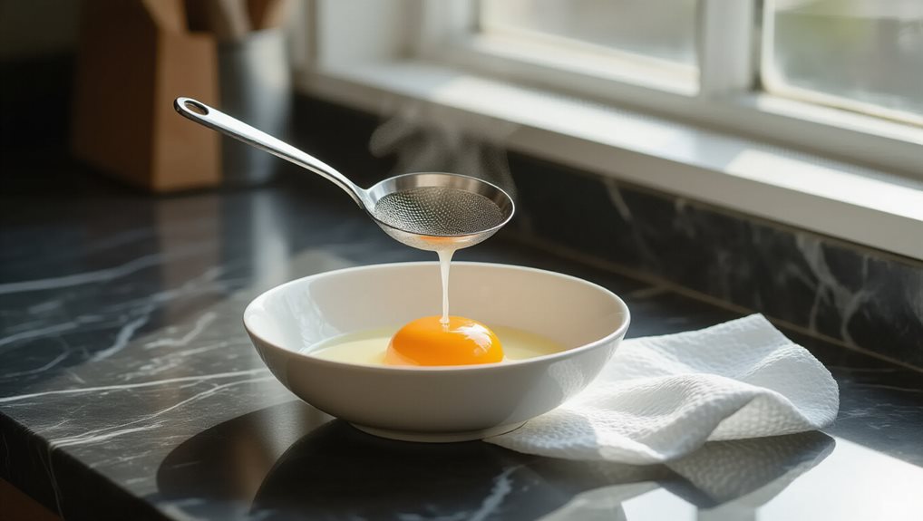 drain egg with slotted spoon