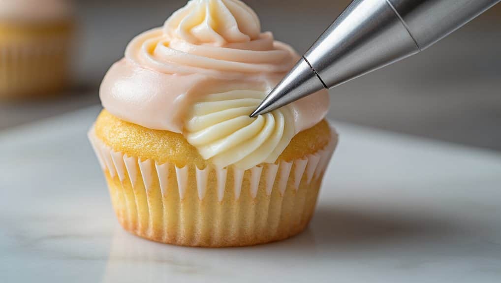 insert piping tip into cupcake center