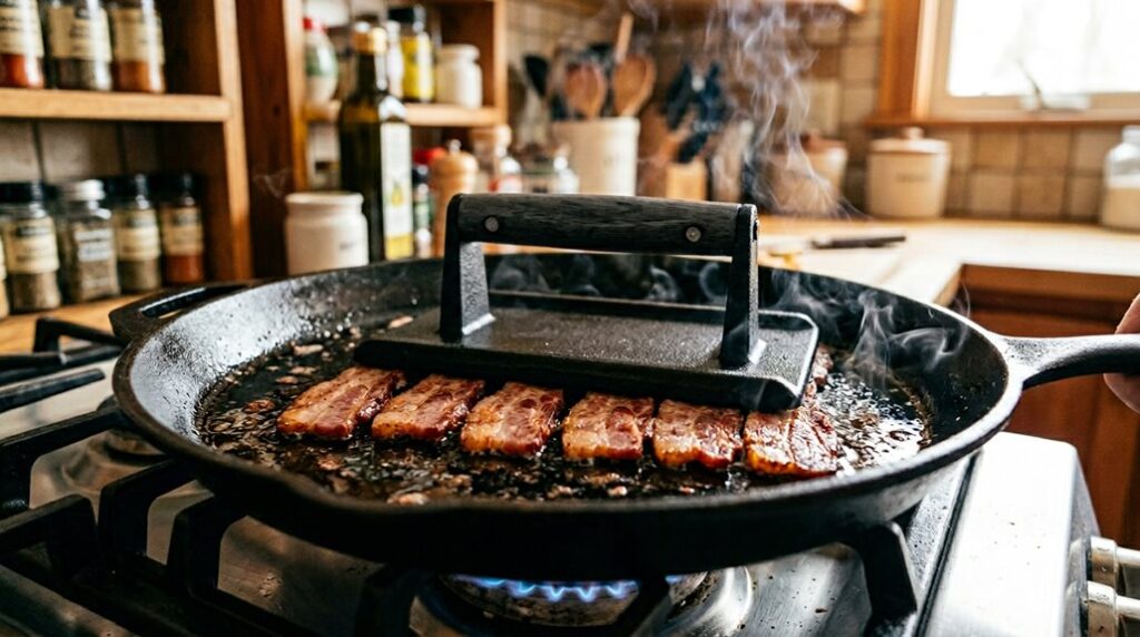 keep bacon flat while cooking
