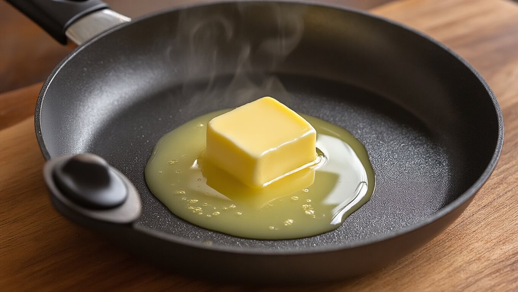 melt butter slowly add oil