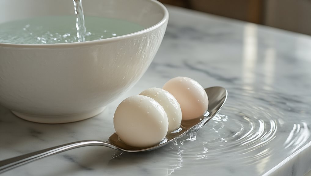 peel boiled eggs under running water