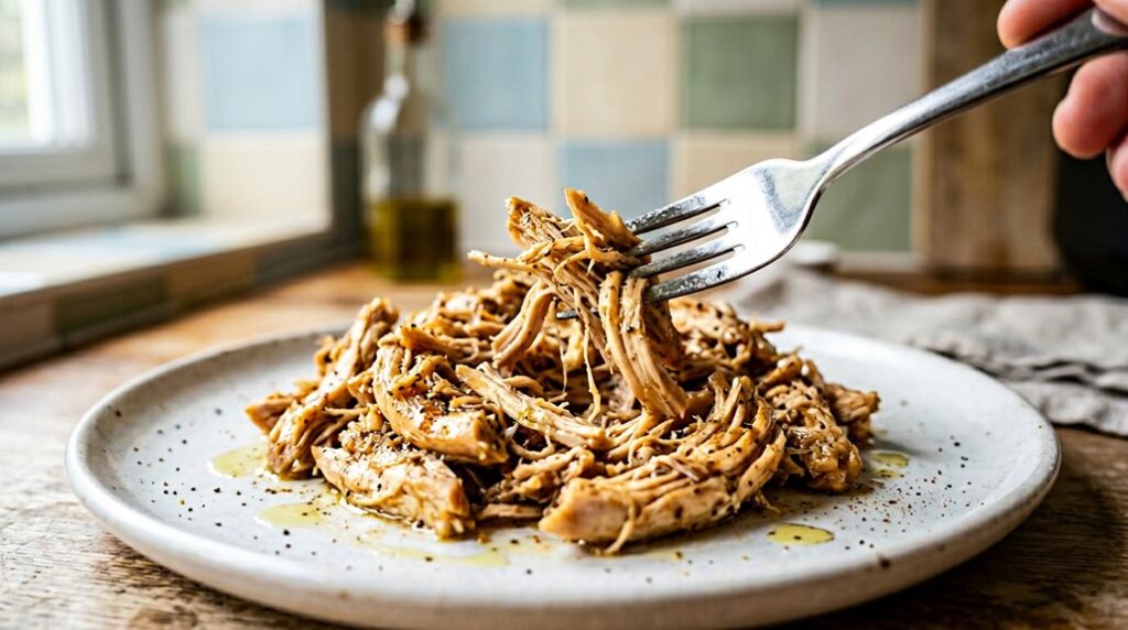 shred chicken with fork