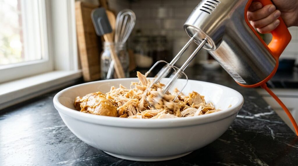 shred chicken with mixer fast