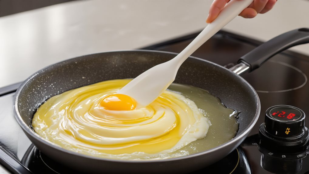 slow stir yields creamy eggs