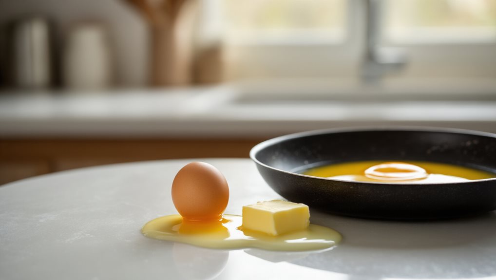 two to three eggs butter preheated nonstick pan