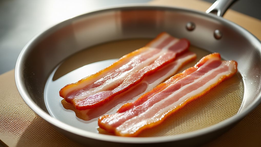 water bath keeps bacon flat while cooking