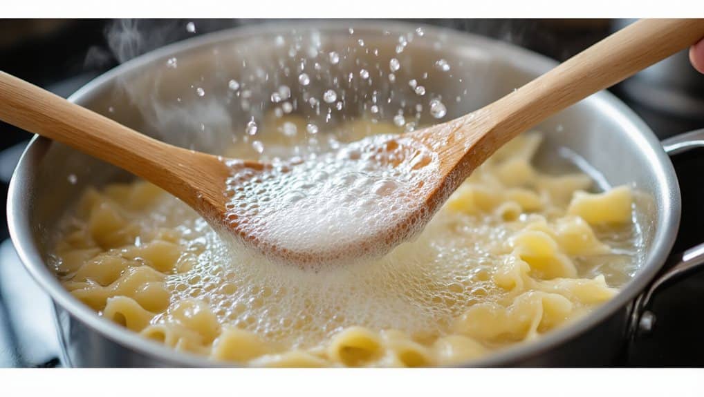 wooden spoon collapses pasta foam continuously